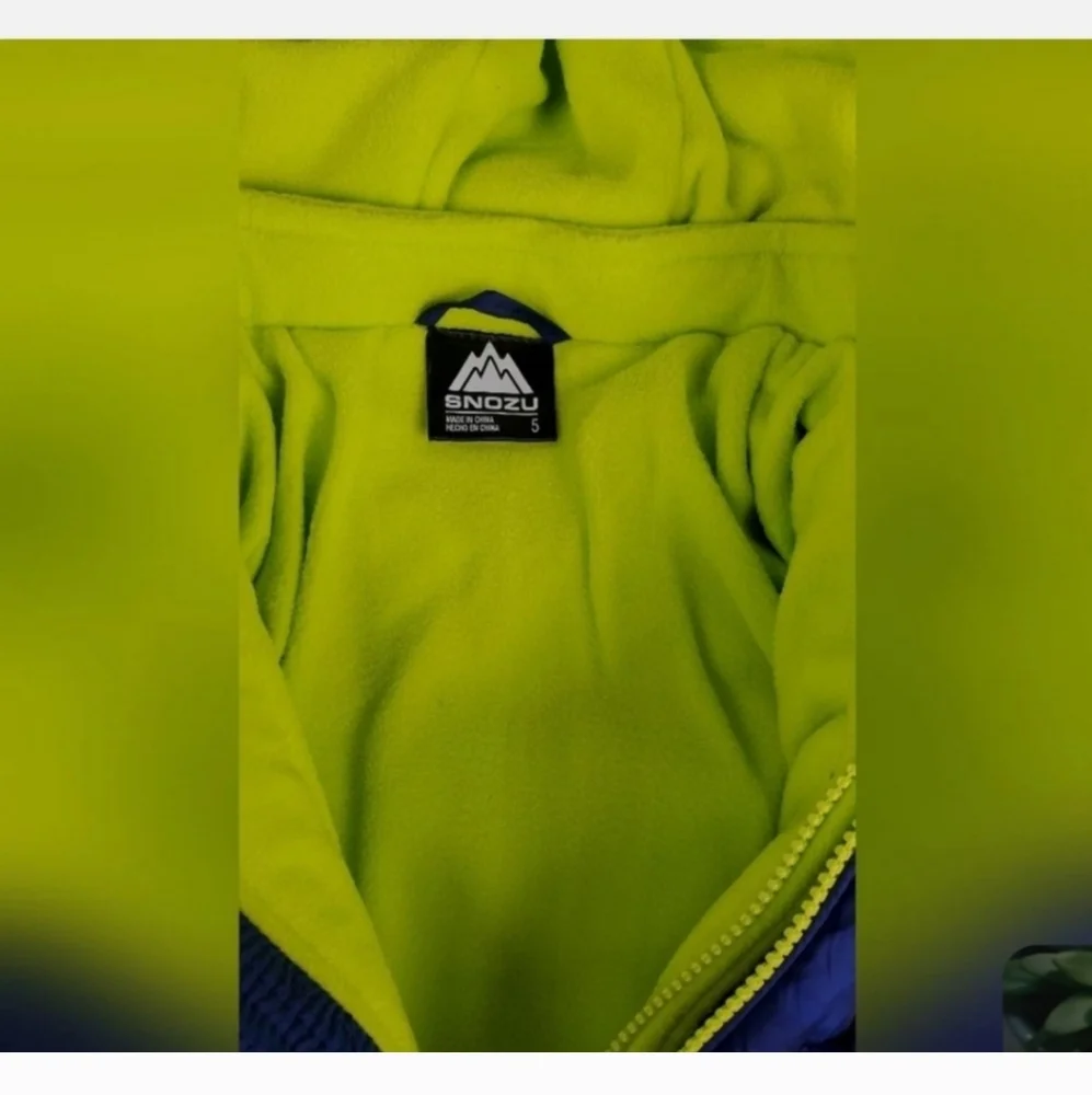 SNOZU Navy Blue/Camo/Neon Green Puffer Hooded Jacket Quilted Pockets‎